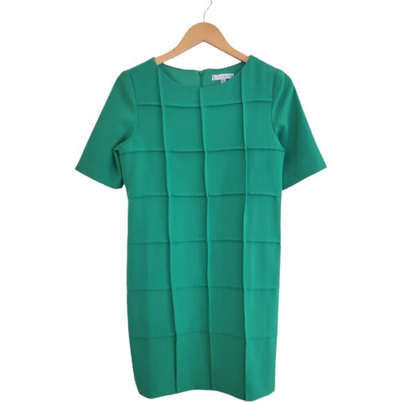 Vintage Green Dress Square Textured Sheath Windowpane Sandra Darren Size 8P - Picture 1 of 4